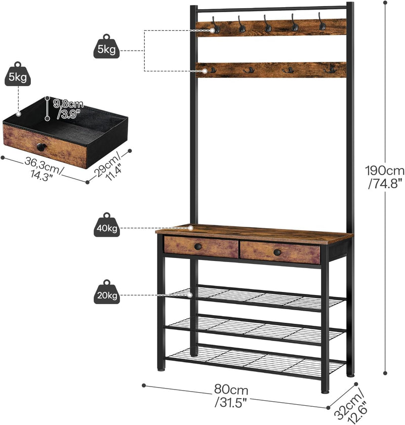 Coat and Shoe Rack with Storage Hall Tree