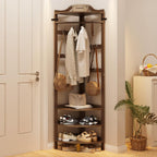 Coat Rack Bamboo Hall Tree Entryway Shoe Bench