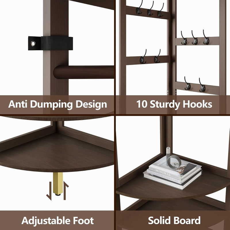 Coat Rack Bamboo Hall Tree Entryway Shoe Bench