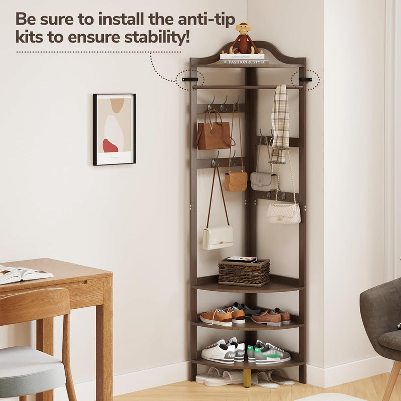 Coat Rack Bamboo Hall Tree Entryway Shoe Bench