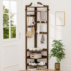 Coat Rack Bamboo Hall Tree Entryway Shoe Bench