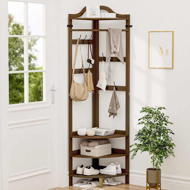 Coat Rack Bamboo Hall Tree Entryway Shoe Bench