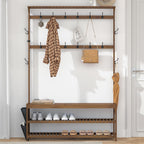 Coat Rack Bamboo Hall Tree Entryway Shoe Bench
