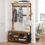 Coat Rack Bamboo Hall Tree Entryway Shoe Bench