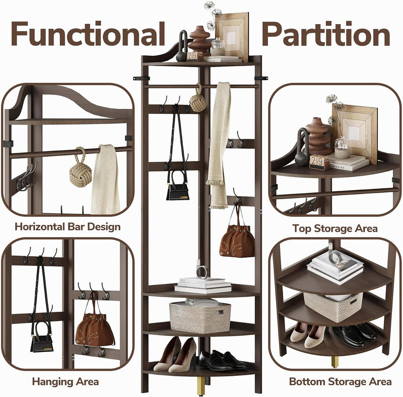 Coat Rack Bamboo Hall Tree Entryway Shoe Bench