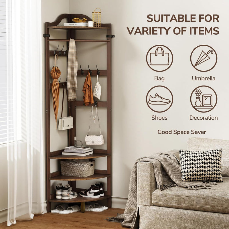 Coat Rack Bamboo Hall Tree Entryway Shoe Bench