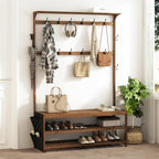 Coat Rack Bamboo Hall Tree Entryway Shoe Bench