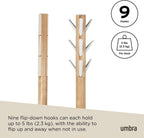 Coat Rack Flip Down Clothing 9 Hooks Natural