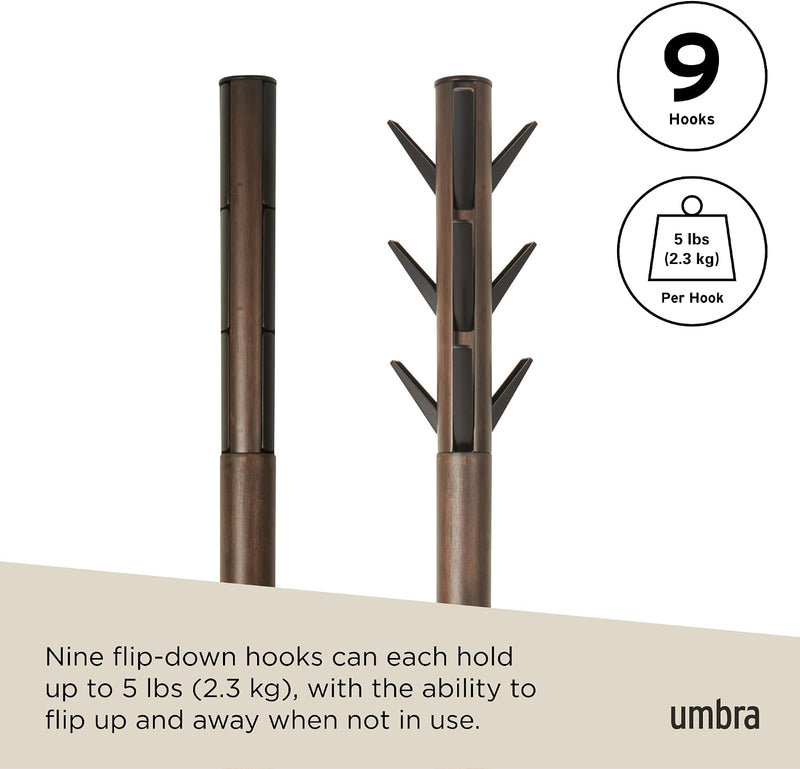 Coat Rack Flip Down Clothing 9 Hooks Natural