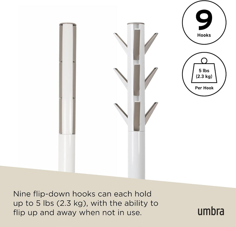 Coat Rack Flip Down Clothing 9 Hooks Natural