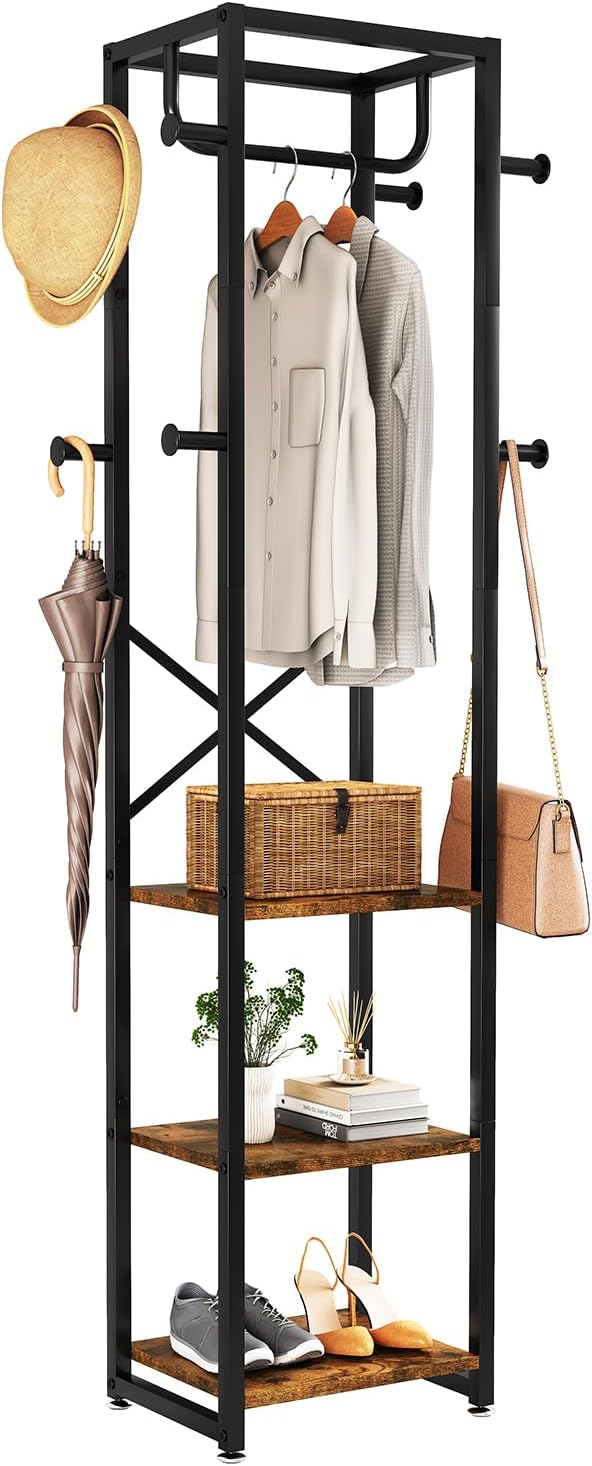 Coat Rack Stand on Wheels with 6 Hooks