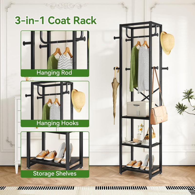 Coat Rack Stand on Wheels with 6 Hooks
