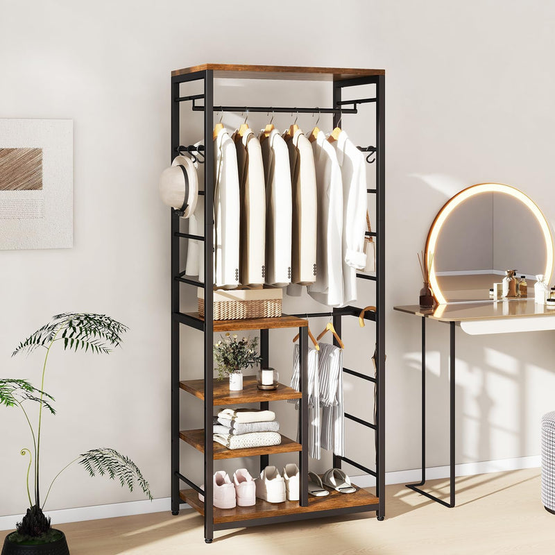 Coat Rack Stand on Wheels with 6 Hooks