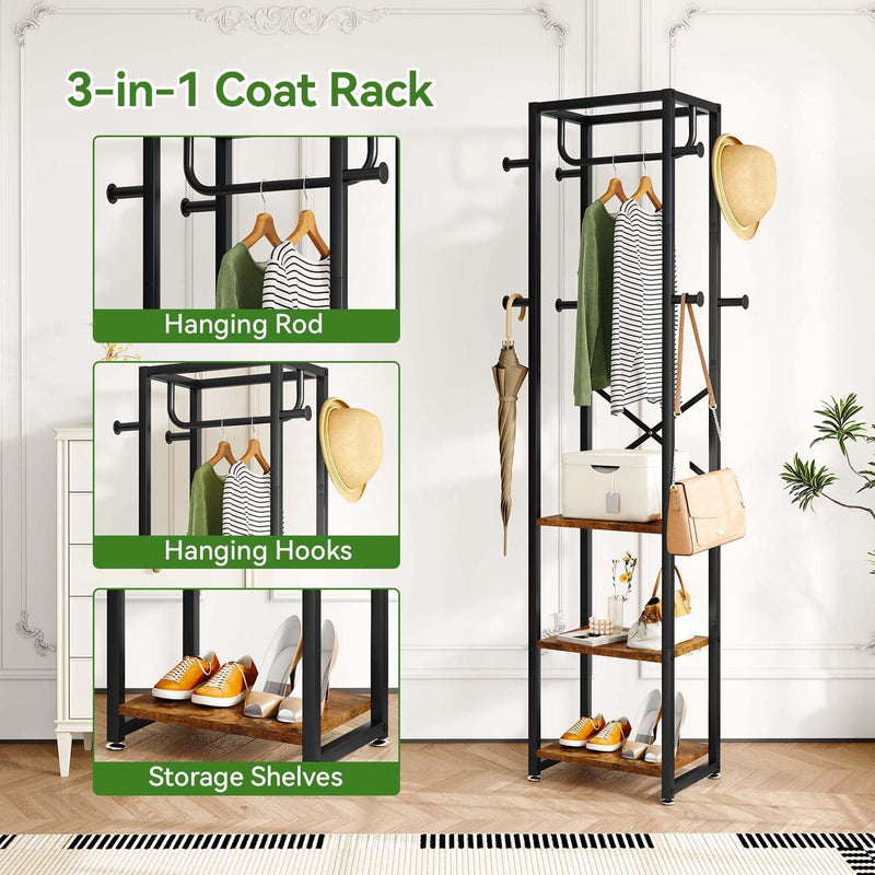 Coat Rack Stand on Wheels with 6 Hooks
