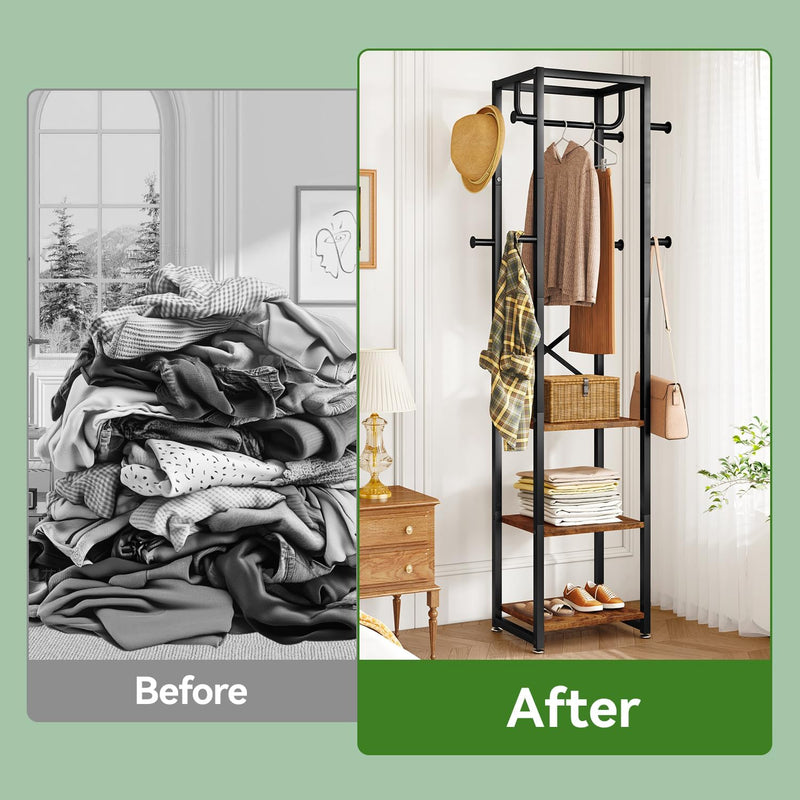 Coat Rack Stand on Wheels with 6 Hooks