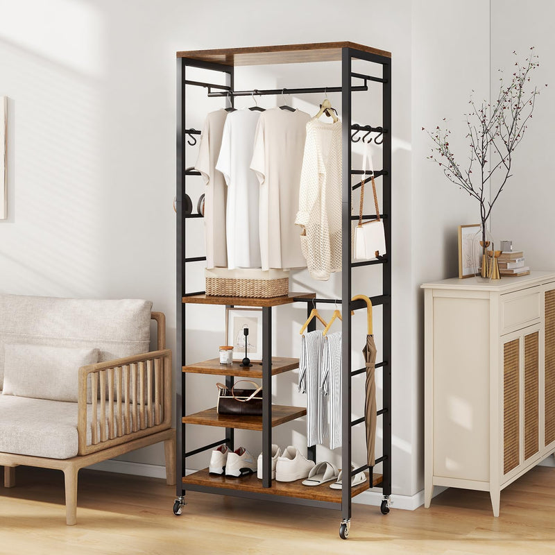 Coat Rack Stand on Wheels with 6 Hooks