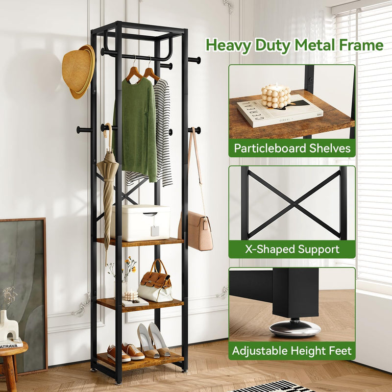 Coat Rack Stand on Wheels with 6 Hooks