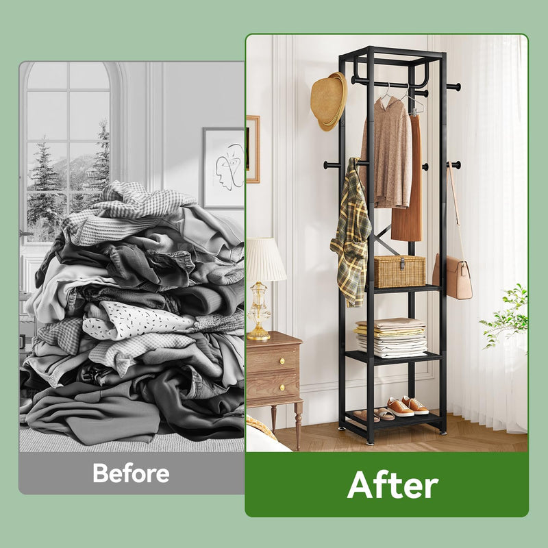 Coat Rack Stand on Wheels with 6 Hooks