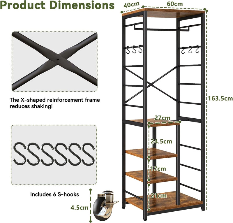 Coat Rack Stand on Wheels with 6 Hooks