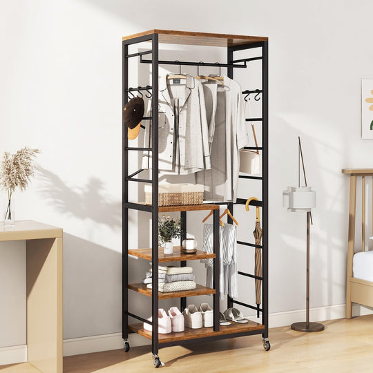 Coat Rack Stand on Wheels with 6 Hooks