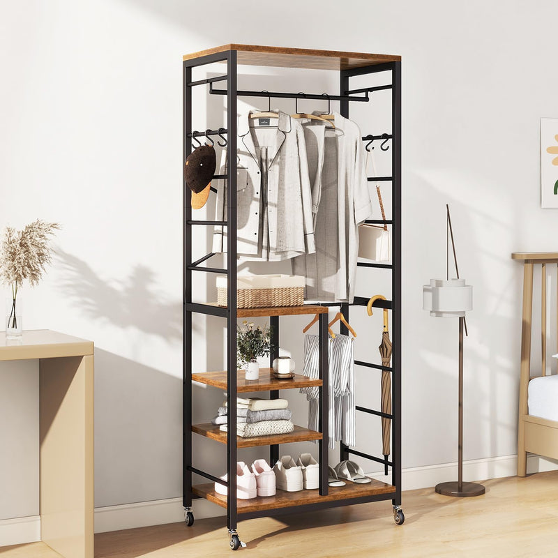 Coat Rack Stand on Wheels with 6 Hooks