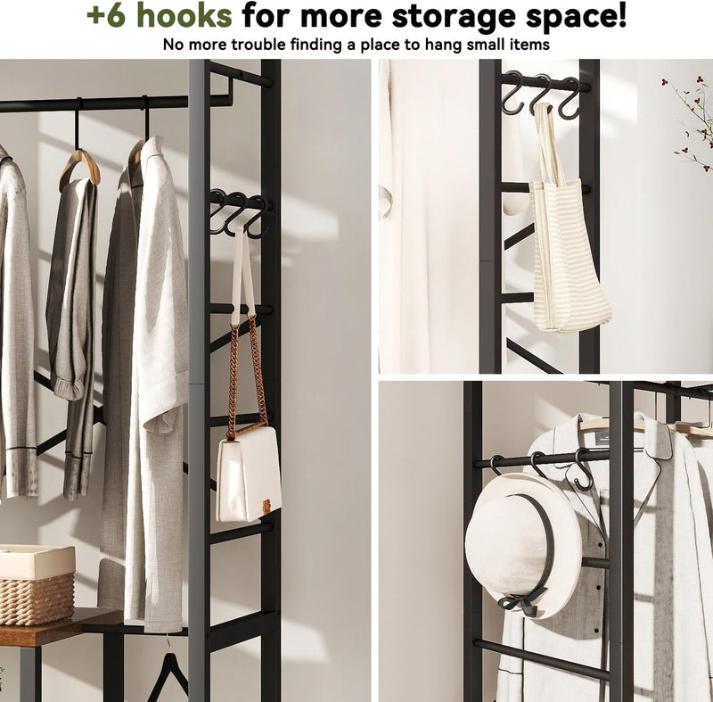 Coat Rack Stand on Wheels with 6 Hooks