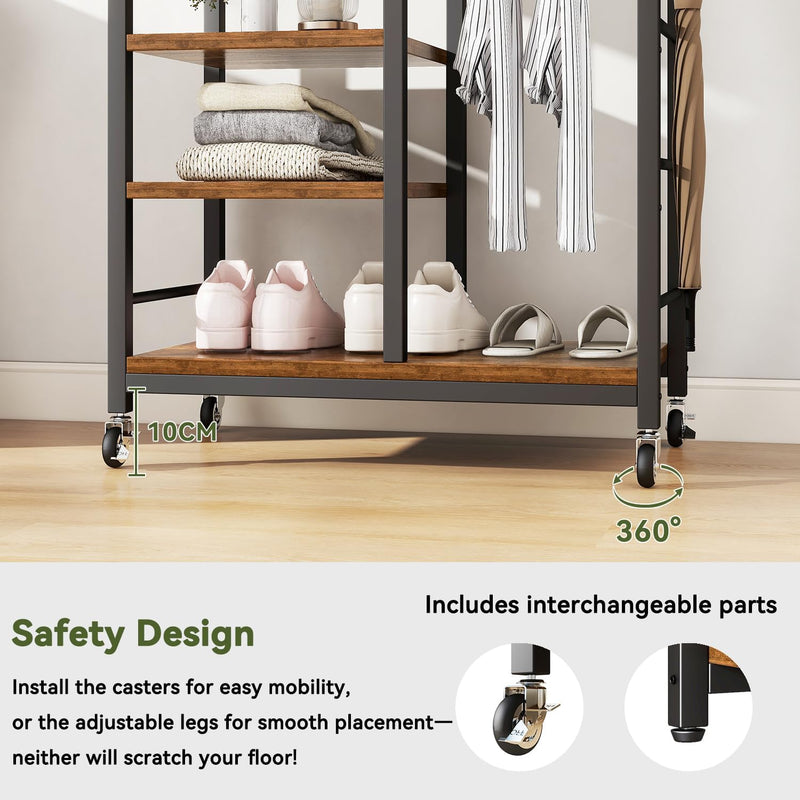 Coat Rack Stand on Wheels with 6 Hooks