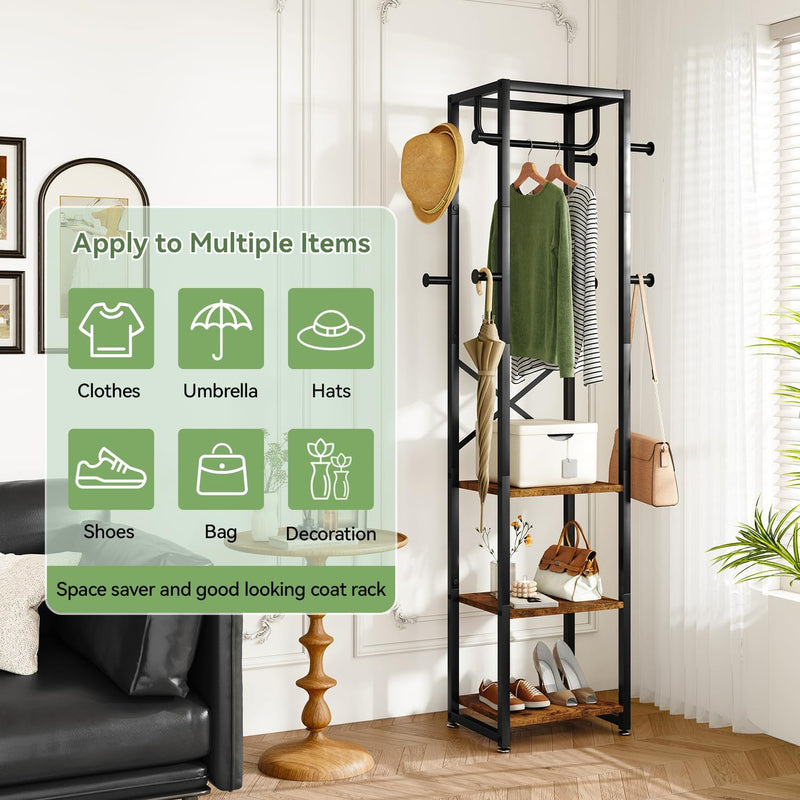 Coat Rack Stand on Wheels with 6 Hooks