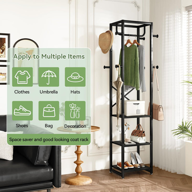 Coat Rack Stand on Wheels with 6 Hooks