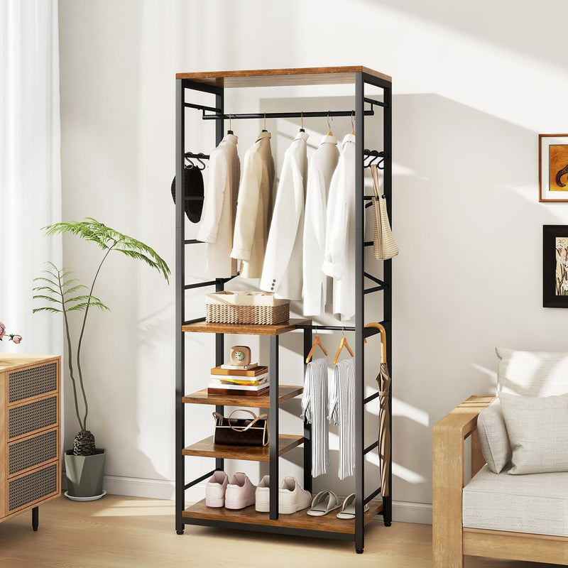 Coat Rack Stand on Wheels with 6 Hooks