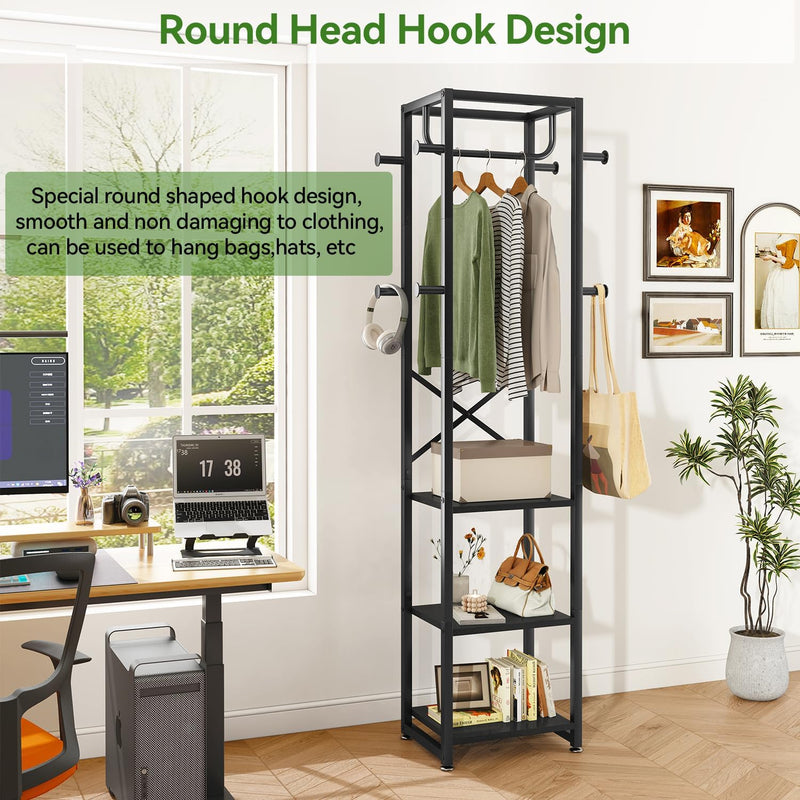 Coat Rack Stand on Wheels with 6 Hooks
