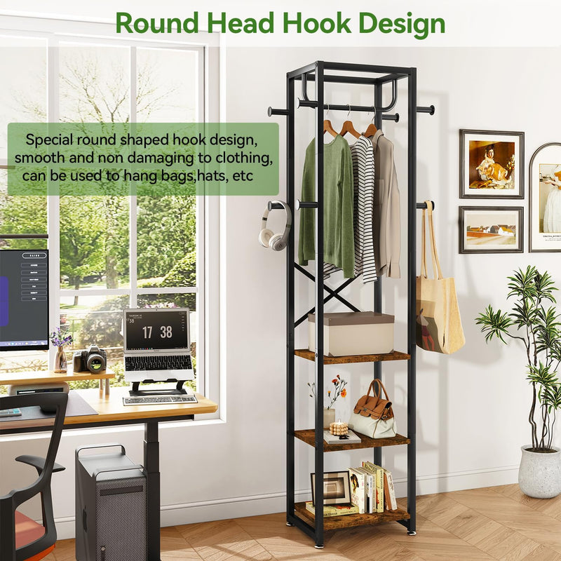 Coat Rack Stand on Wheels with 6 Hooks