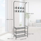 Coat Rack Shoe Bench with 16 Hooks Metal
