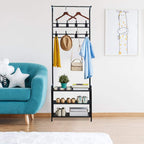 Coat Rack Shoe Bench with 16 Hooks Metal