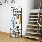 Coat Rack Shoe Bench with 16 Hooks Metal