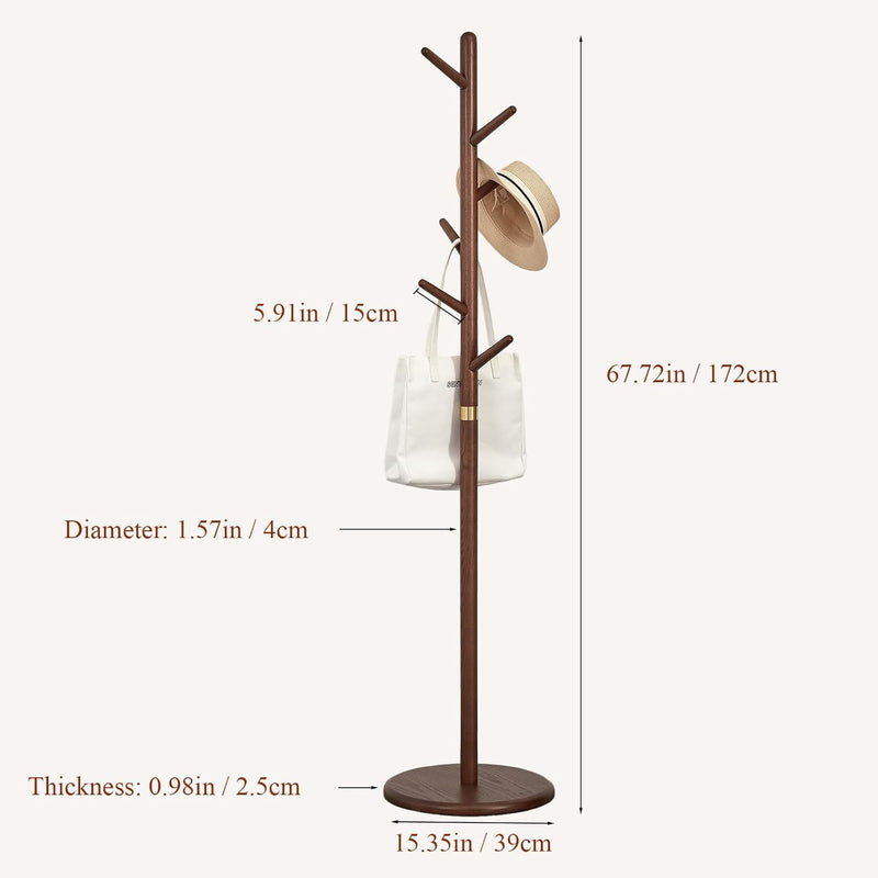 Solid Wood Coat Rack Freestanding 6 Hooks