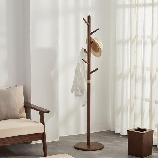 Coat Rack Solid Wood Freestanding with 6 Hooks