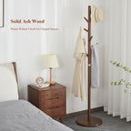 Coat Rack Solid Wood Freestanding with 6 Hooks