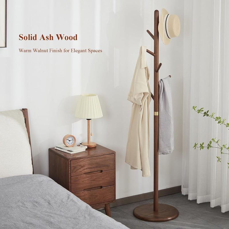 Solid Wood Coat Rack Freestanding 6 Hooks