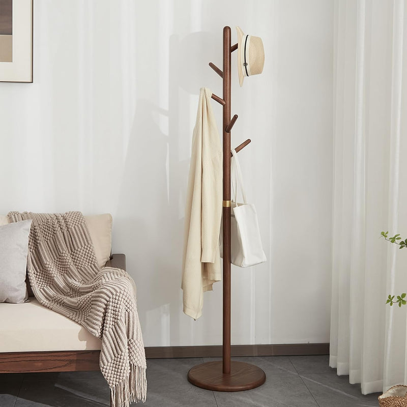 Solid Wood Coat Rack Freestanding 6 Hooks