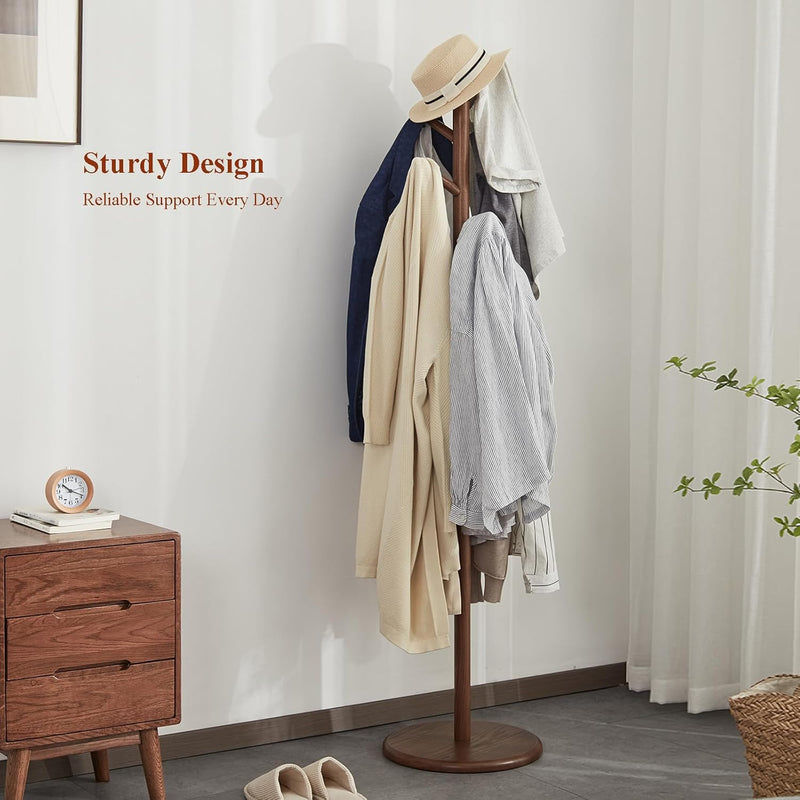 Solid Wood Coat Rack Freestanding 6 Hooks