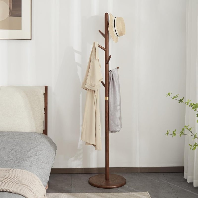 Solid Wood Coat Rack Freestanding 6 Hooks