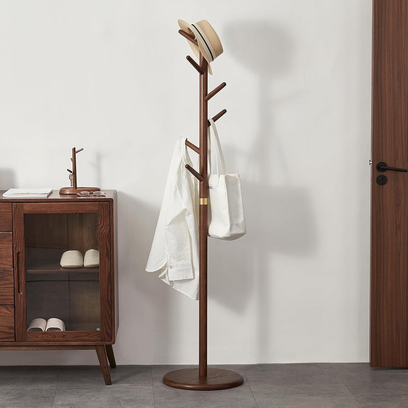 Solid Wood Coat Rack Freestanding 6 Hooks