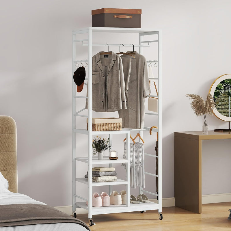 Coat Rack Stand on Wheels with 6 Hooks