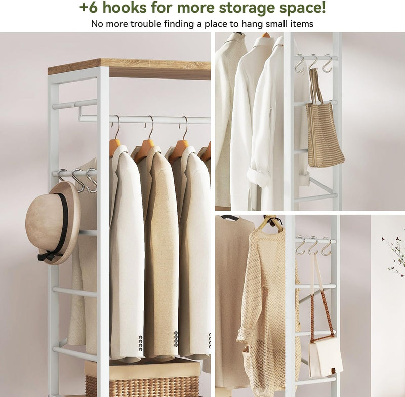 Coat Rack Stand on Wheels with 6 Hooks