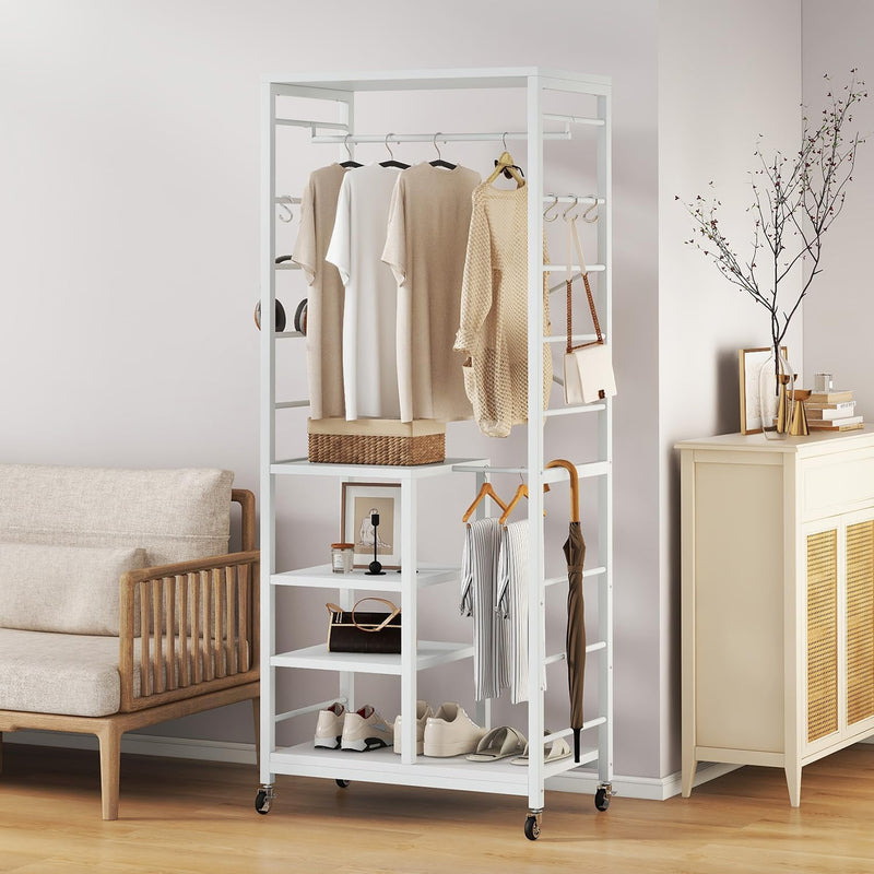 Coat Rack Stand on Wheels with 6 Hooks