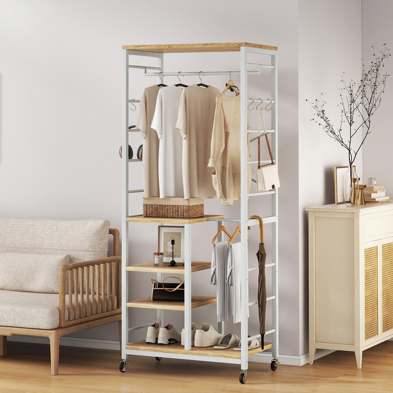 Coat Rack Stand on Wheels with 6 Hooks