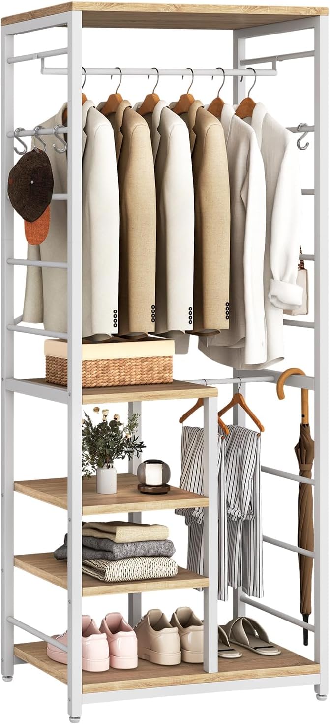 Coat Rack Stand on Wheels with 6 Hooks