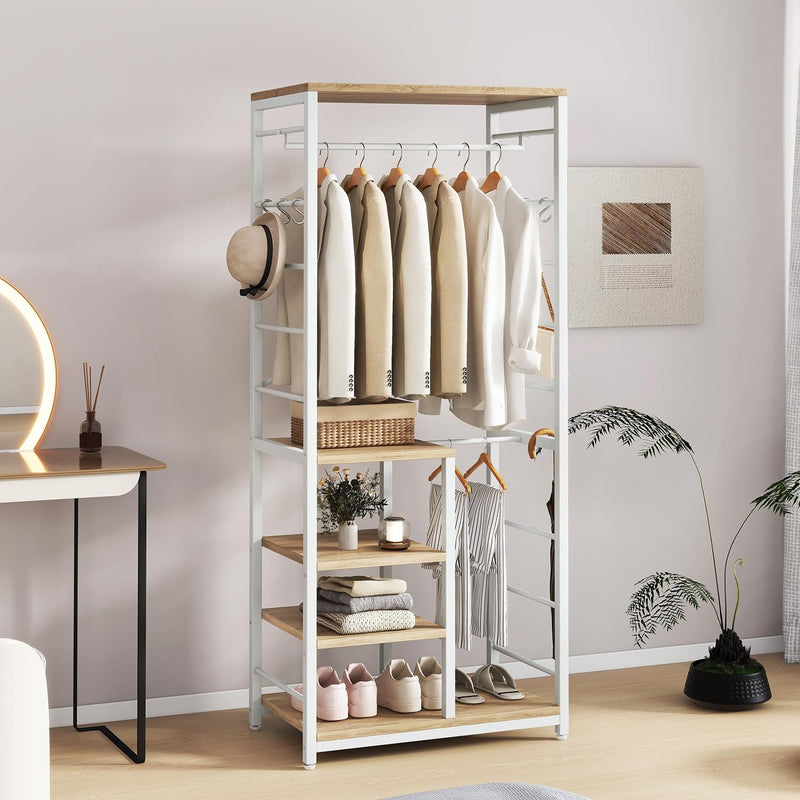 Coat Rack Stand on Wheels with 6 Hooks