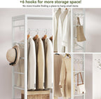 Coat Rack Stand on Wheels with 6 Hooks